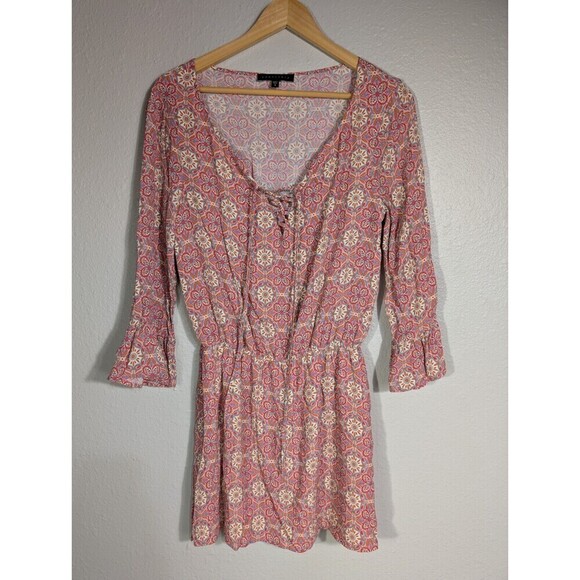 Sanctuary Women’s dress Pretty Pink Print With Drop Waist S Lined Tie N98 - Picture 1 of 10